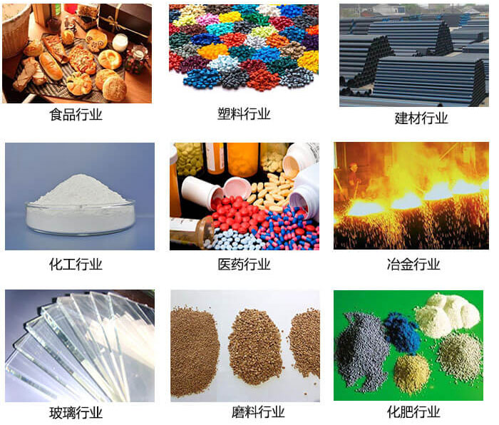 方形振動(dòng)篩適用行業(yè)：食品，塑料，建材，化工，醫(yī)藥等行業(yè)展示圖 