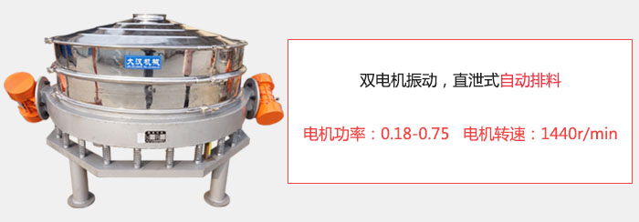 雙電機振動，直泄式自動排料電機功率：0.18-0.75   電機轉速：1440r/min。